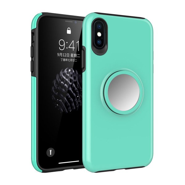 Wholesale iPhone Xr Glossy Pop Up Hybrid Case with Metal Plate (Mint Green)